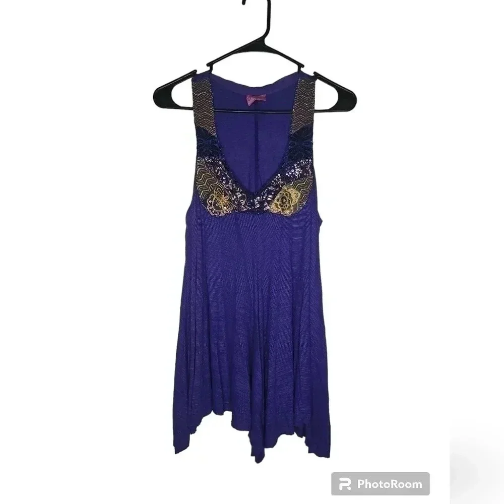 Free People‎ Sequin Embellished Tank Top - Small - Purple/Gold